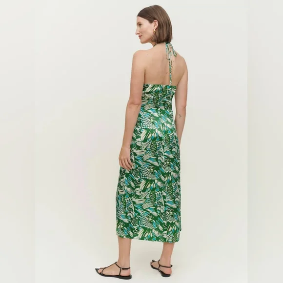 Reformation Green Patterned Halter Dress Reformation Green Patterned Halter Dress